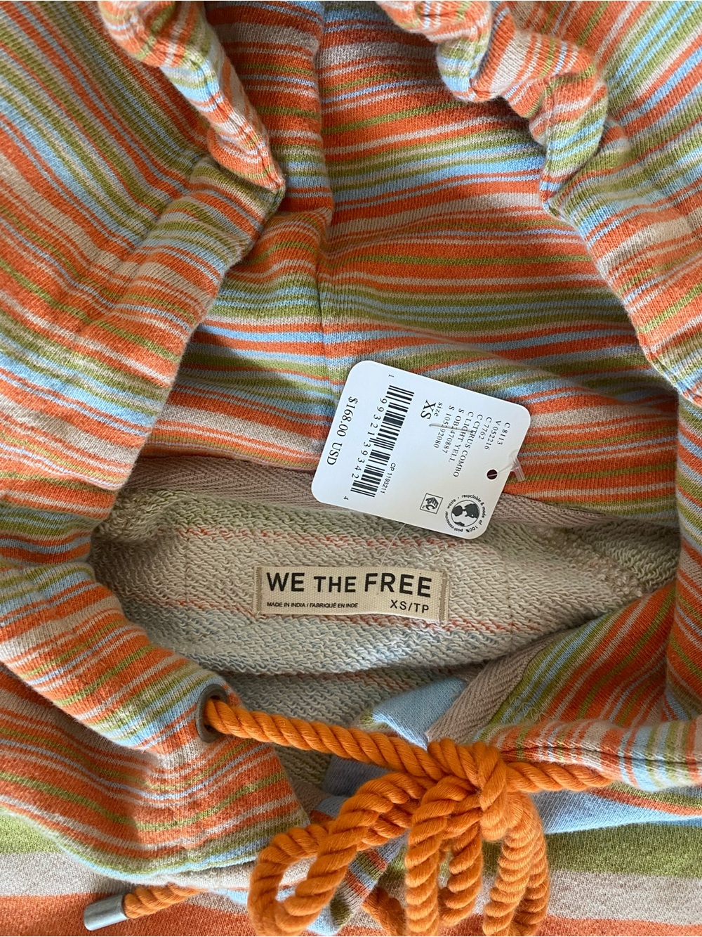 Free People Bailey Striped Hoodie Button-Up in Green, Orange & Blue - Picture 5 of 5